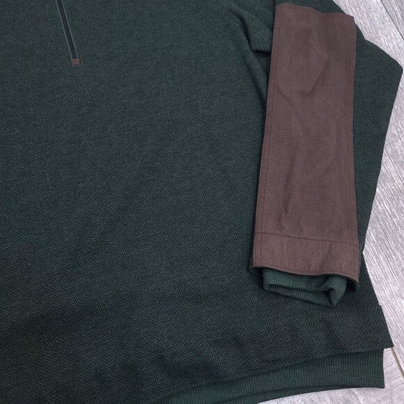 Fairway & Greene Mens Tech Patch Golf Sweater Size Large Green Leather 1/4 Zip - Picture 3 of 10